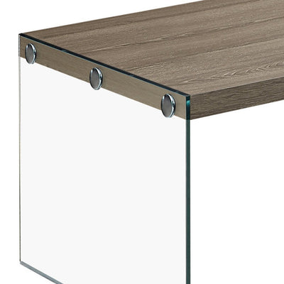 Monarch Dark Taupe Wood Look Tempered Glass Contemporary Industrial Coffee Table