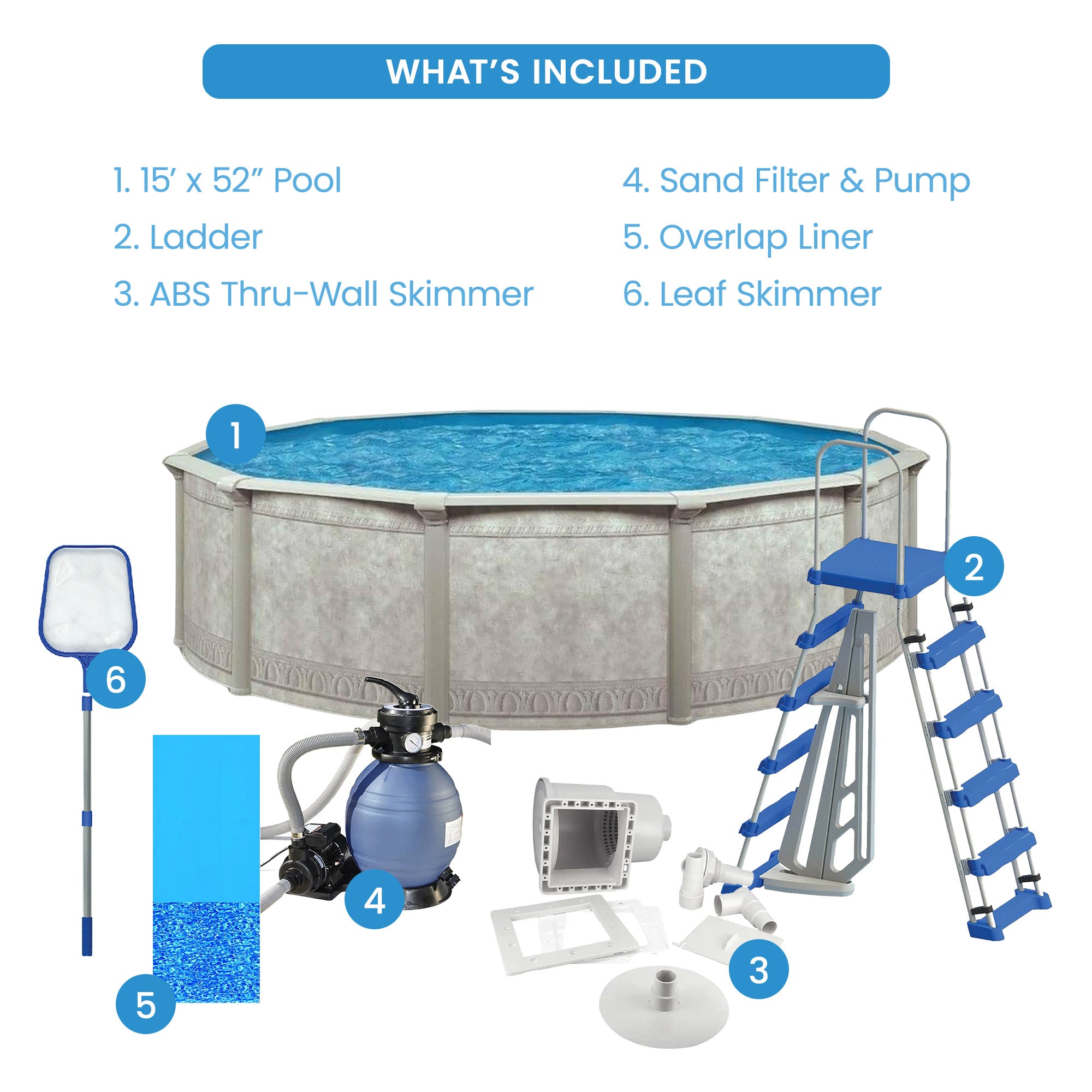 Aquarian Khaki Venetian 15ft x 52in Complete Above Ground Swimming Pool Package - VMInnovations