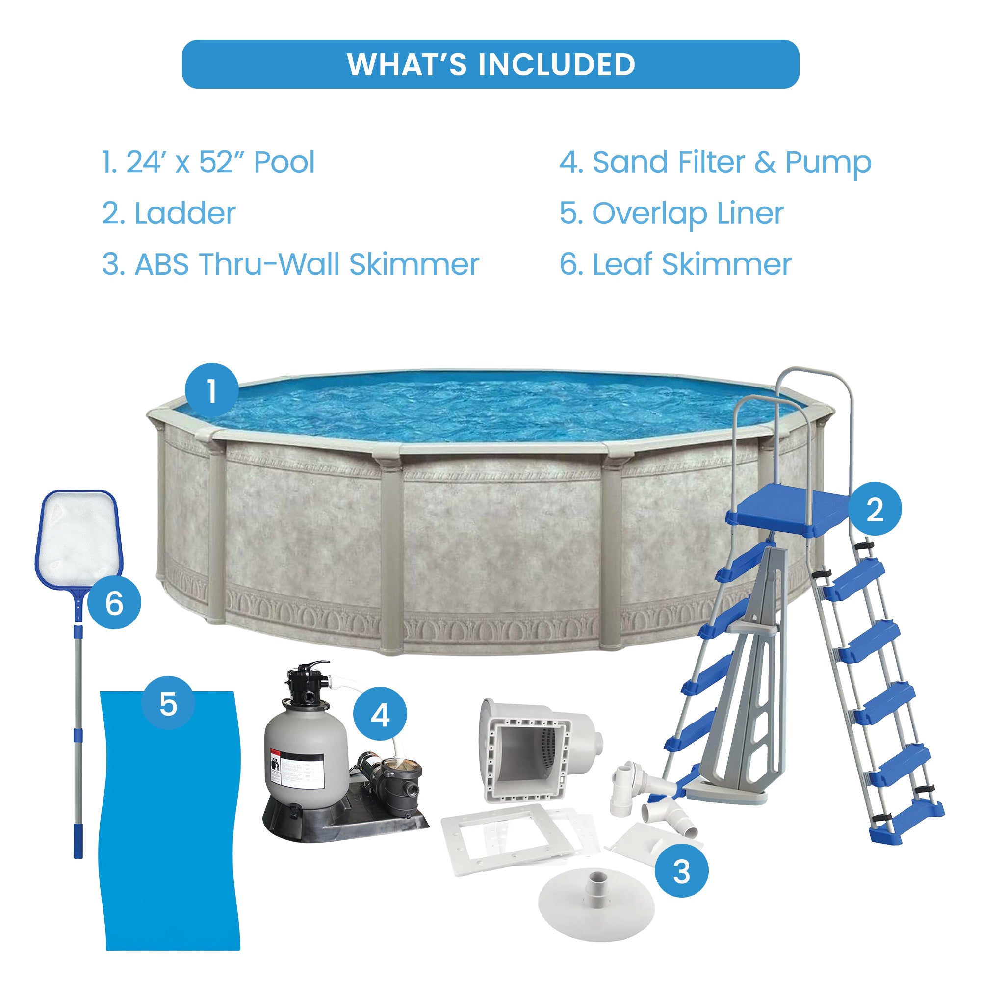 Aquarian Venetian 24ft x 52in Above Ground Swimming Pool with Liner and Skimmer - VMInnovations