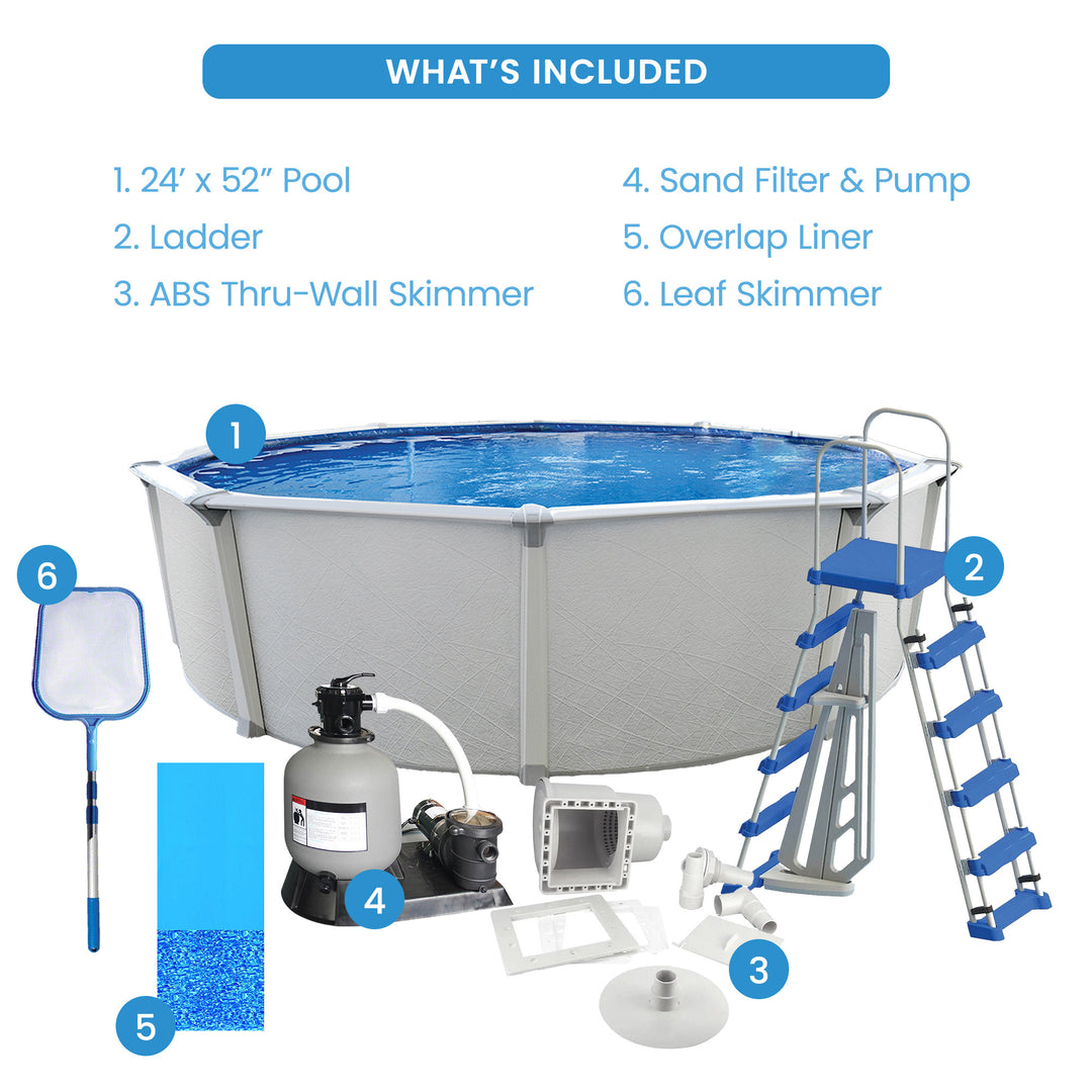 Aquarian Fuzion 24' x 52" Above Ground Swimming Pool w/Pump, Ladder & Supplies - VMInnovations