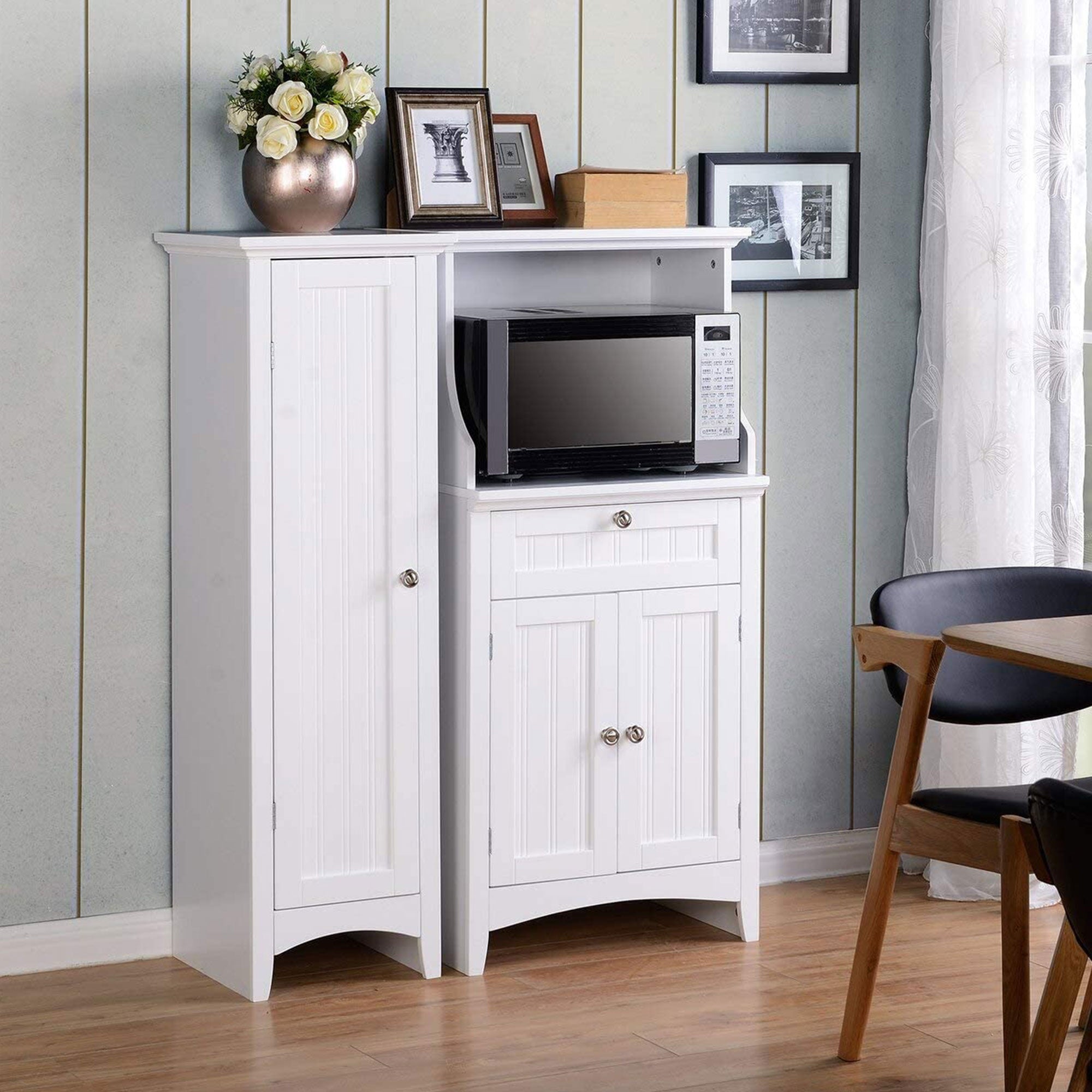 American Furniture Microwave Kitchen Utility Cart Stand Cabinet, White (Used) - VMInnovations