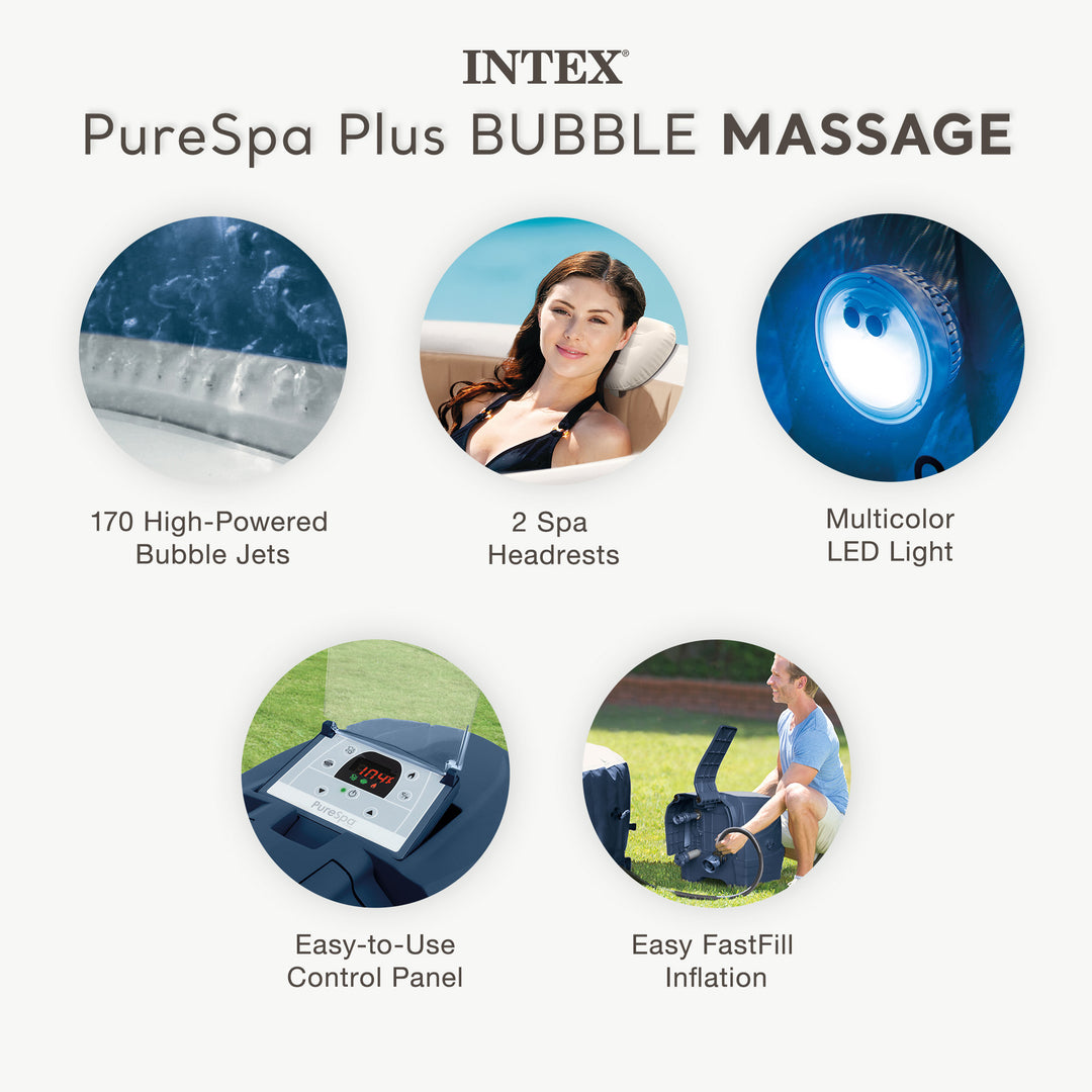 Intex PureSpa Plus Inflatable Bubble Jet Hot Tub & Slip Resistant Seat (2 Pack)