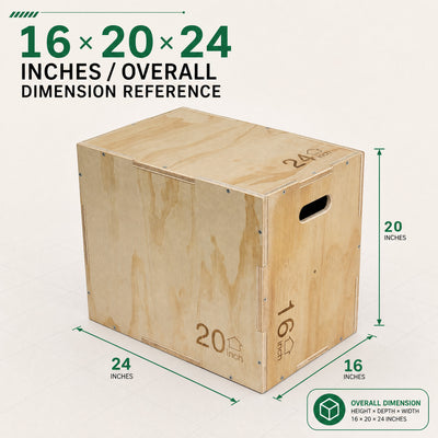 Fitvids 16"x20"x24" Wooden Plyo Box Jump Exercise Workout Equipment (Open Box)
