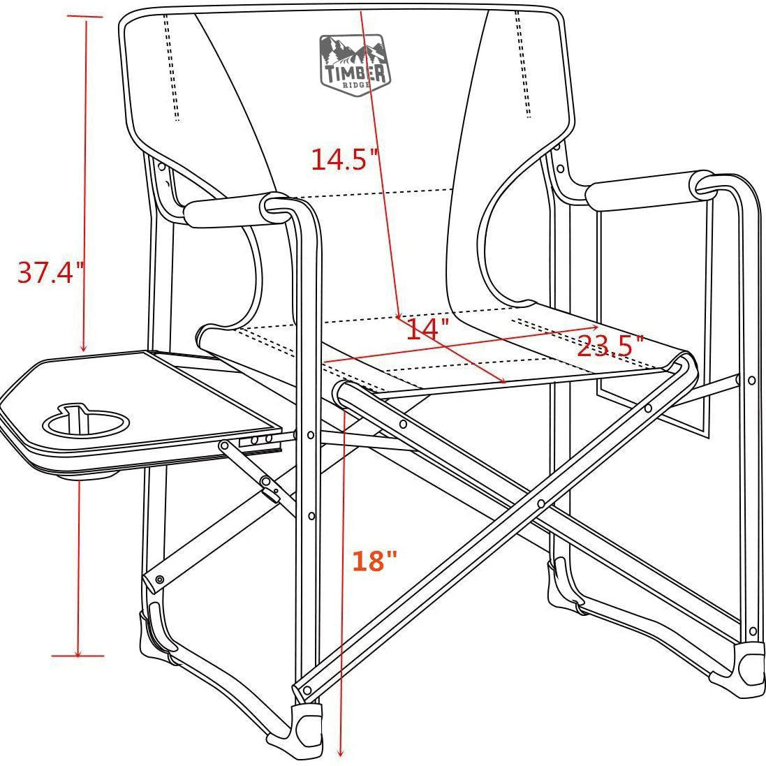 Timber Ridge Portable Folding Camping Directors Chair with Side Table - VMInnovations