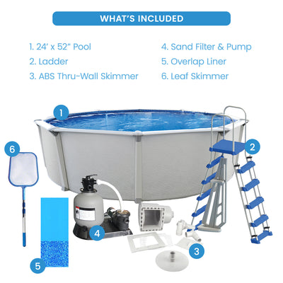 Aquarian Fuzion 24' x 52" Above Ground Swimming Pool w/Pump, Ladder & Supplies