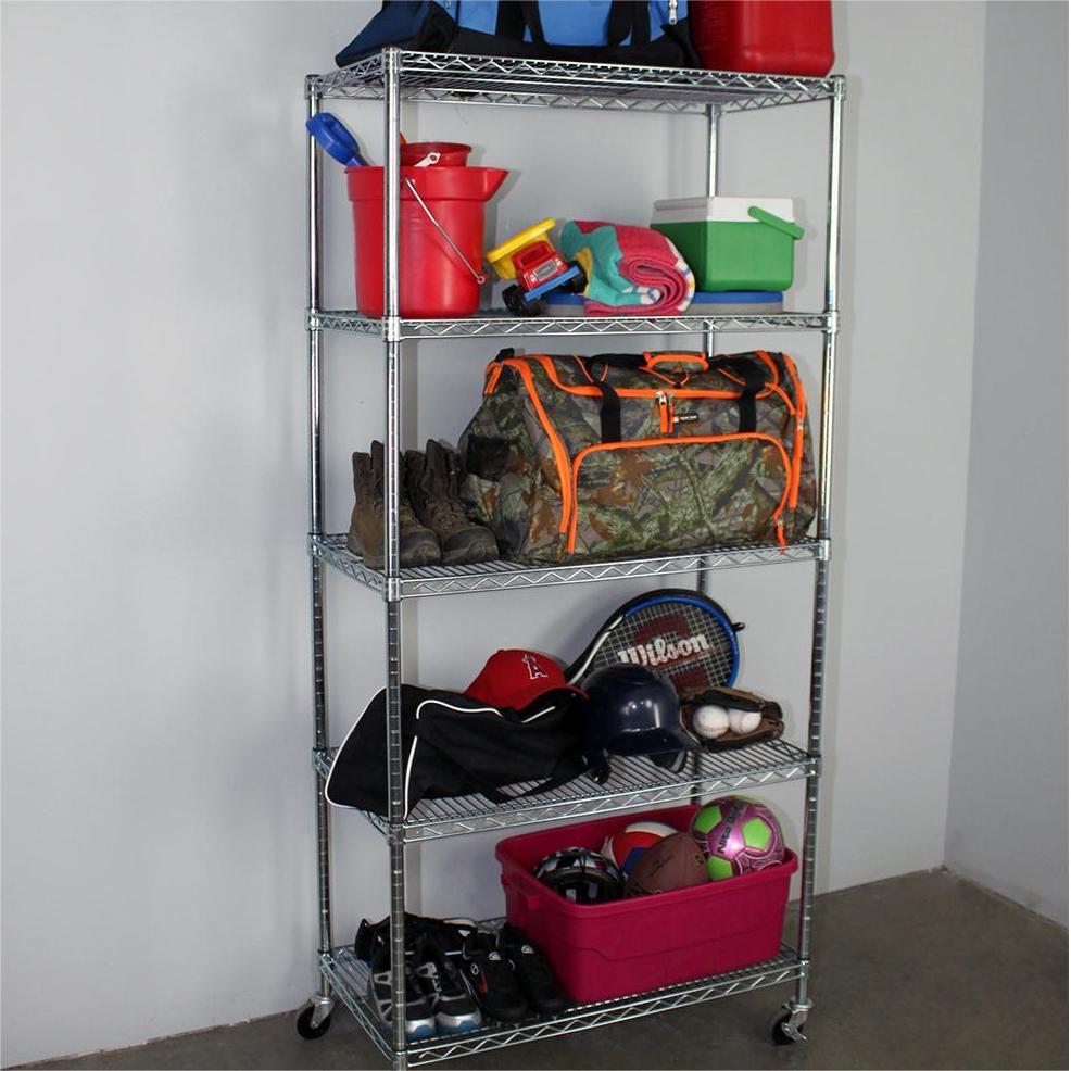SafeRacks 18 x 36 x 72" 5 Tier Steel Wire Storage Shelving Rack w/Wheels, Silver - VMInnovations