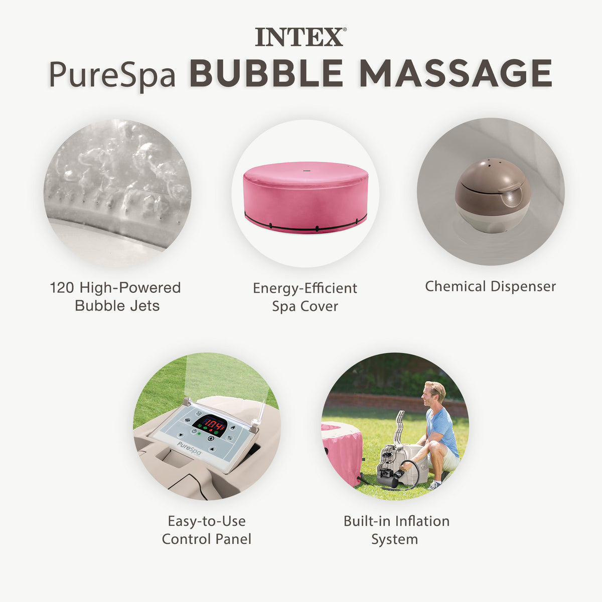 INTEX PureSpa Bubble Massage Spa Set w Energy Efficient Cover, 77" x 28" (Used)