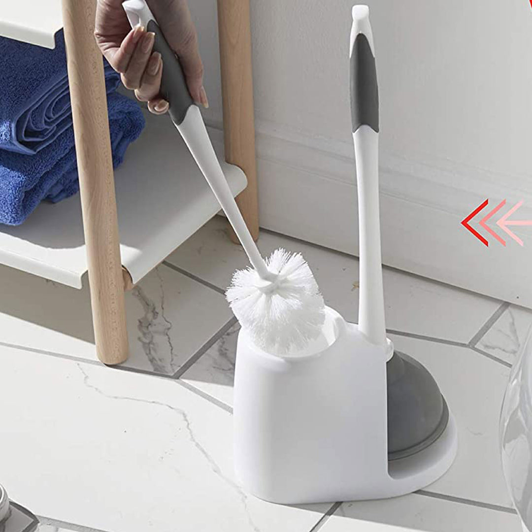 Clorox Toilet Plunger and Brush Bowl Set for Cleaning Bathroom, White (Open Box) - VMInnovations