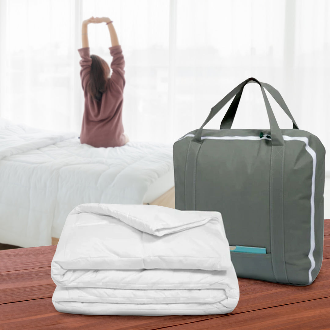 Sleepgram Queen Sized Pre Shrunk Lightweight Embroidered Cotton Comforter, White - VMInnovations