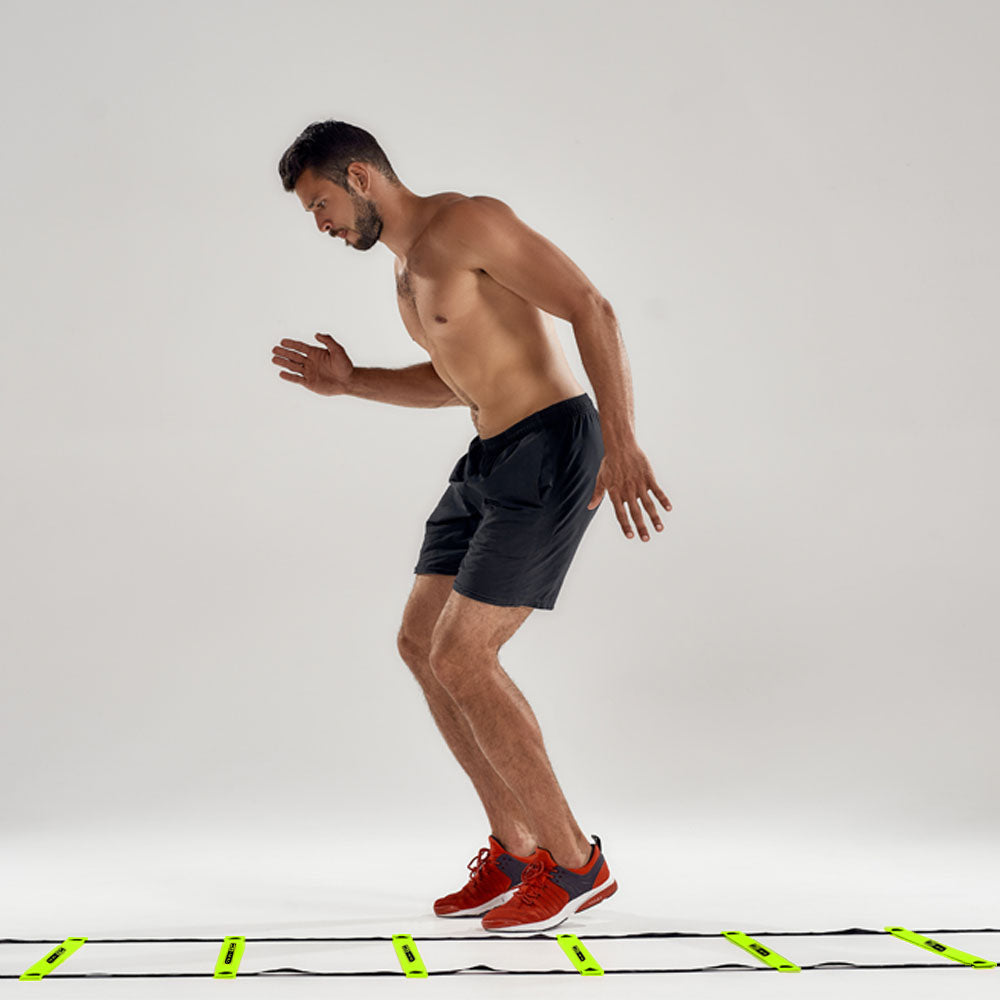 HolaHatha 20 Ft 12 Rung Adjustable Sports Agility Training Ladder, Yellow (Used) - VMInnovations