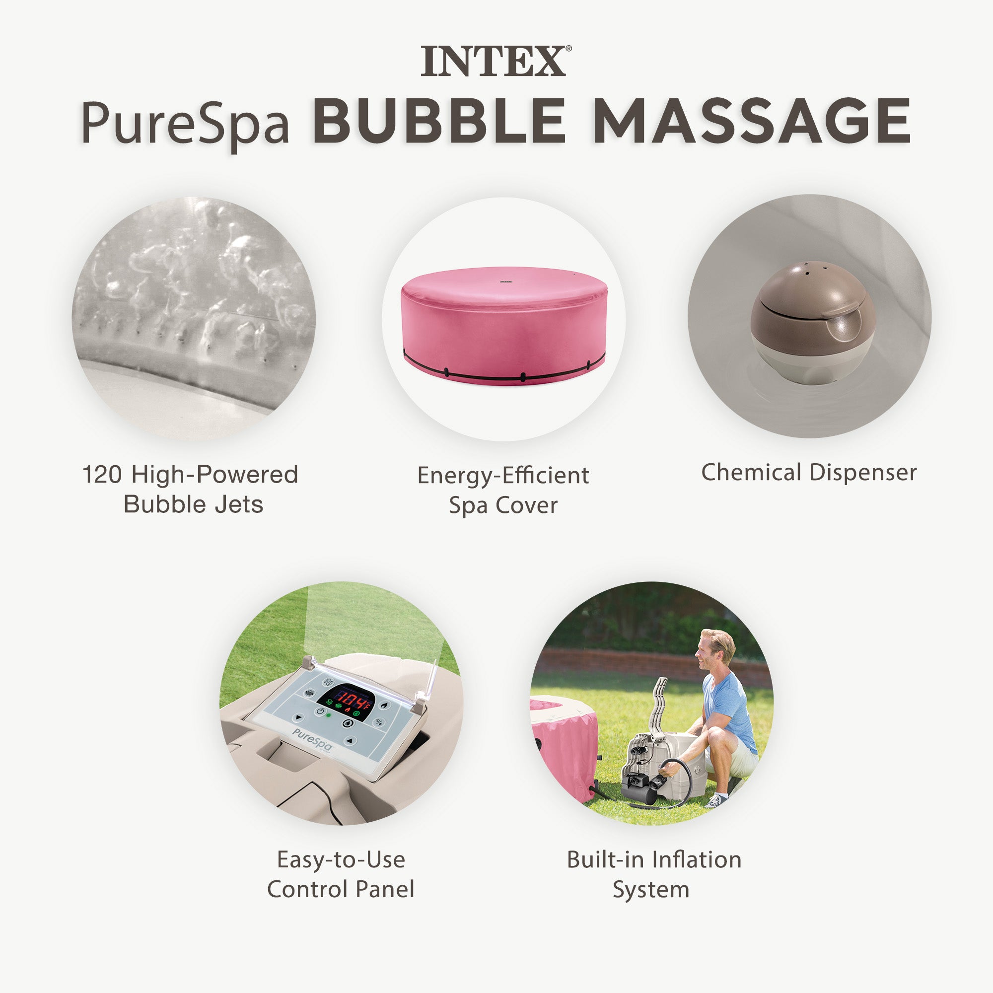INTEX PureSpa Bubble Massage Spa Set with Energy Efficient Cover, 77" x 28"