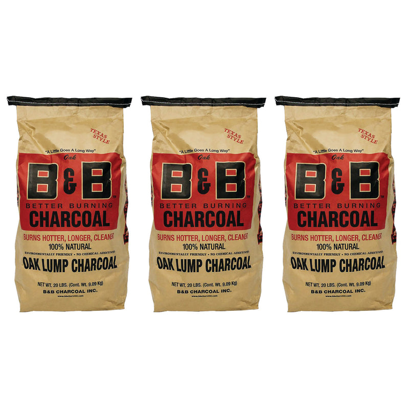 B&B Charcoal Signature Low Smoke Oak Lump Grilling Charcoal, 20 Pounds (3 Pack)