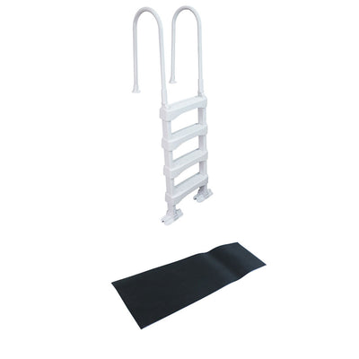 Vinyl Works 4 Step Ladder for 60 Inch Pool Walls w/ Swimming Pool Ladder Mat