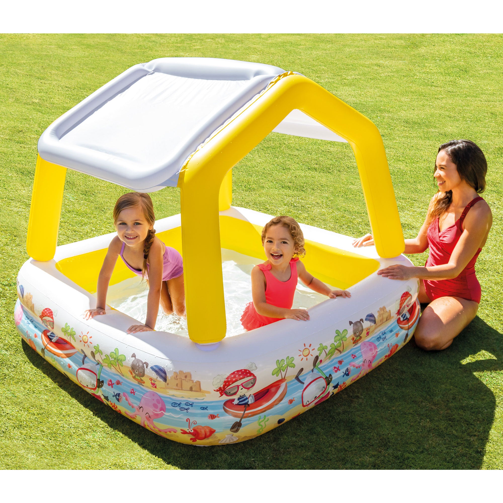 Intex Inflatable Ocean Scene Sun Shade Kids Swimming Pool With Canopy (Used) - VMInnovations