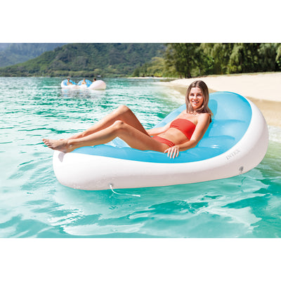 Intex Petal Floating Lounge Chair Pool Float Lounger w/ Cupholder, Blue & White