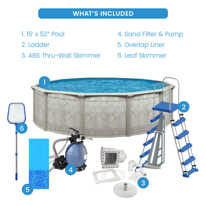 Aquarian Khaki Venetian 15ft x 52in Complete Above Ground Swimming Pool Package - VMInnovations