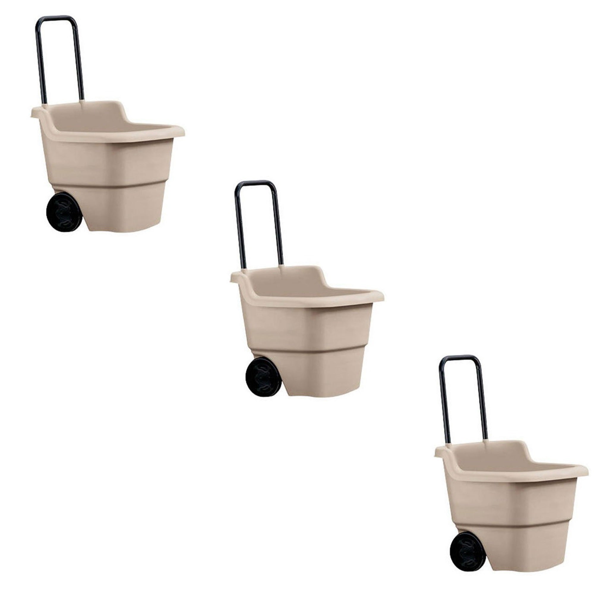Suncast 15 Gallon Poly Multipurpose Rolling Lawn and Garden Cart, Taupe (3 Pack) - VMInnovations