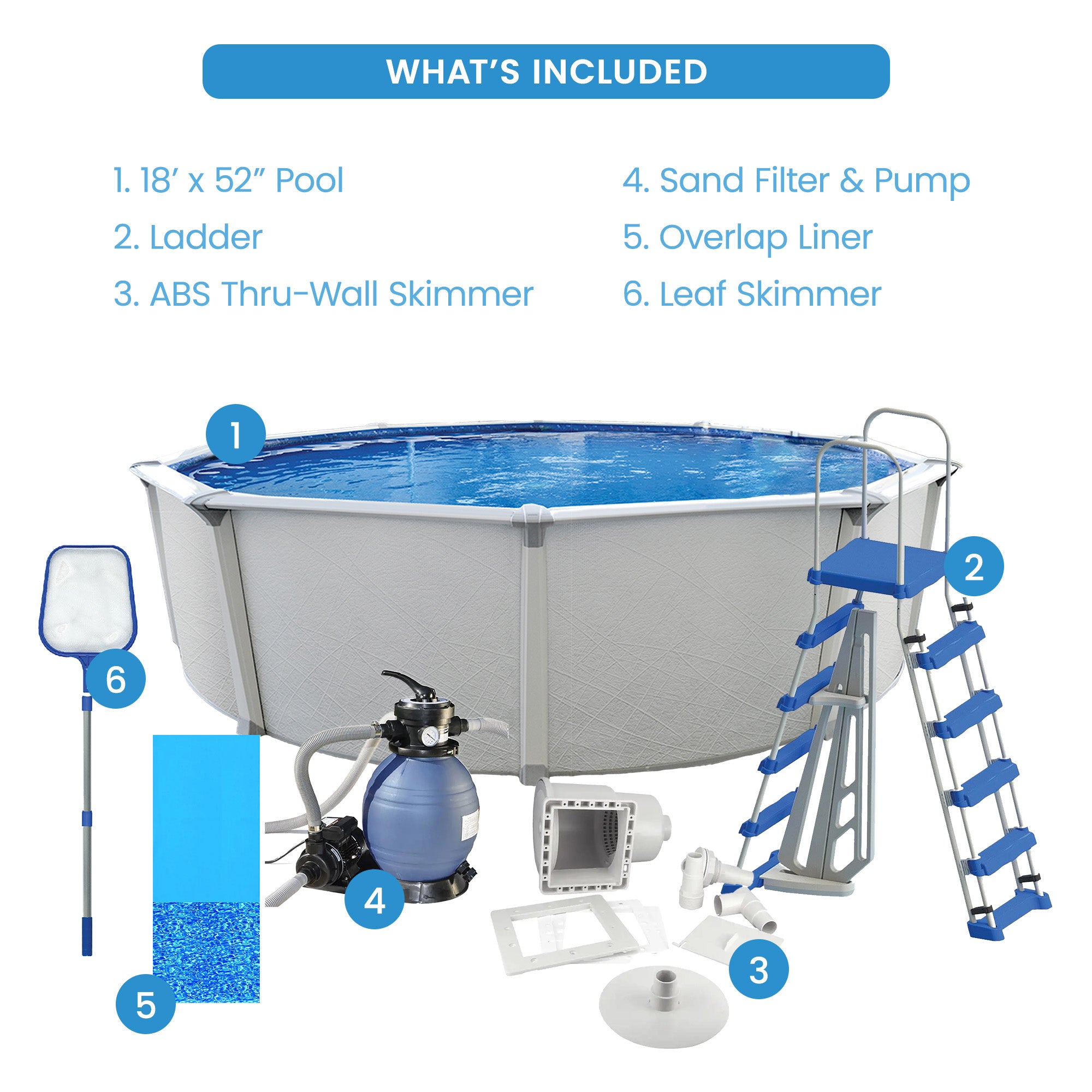 Aquarian Fuzion 18' x 52" Above Ground Swimming Pool w/Pump, Ladder & Supplies - VMInnovations