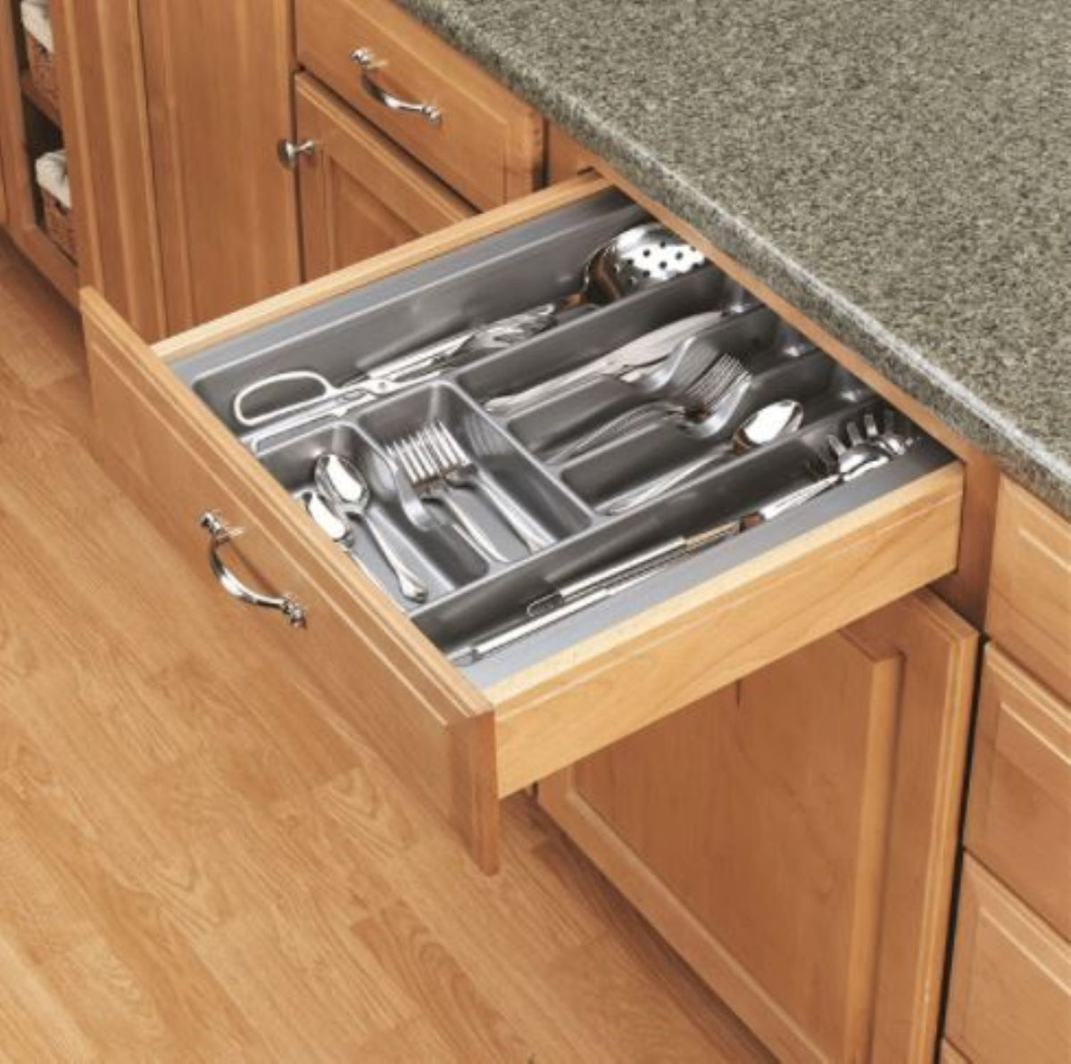 Rev-A-Shelf GCT-3S-52 Plastic Compartment Cutlery Tray Insert Organizer, Silver