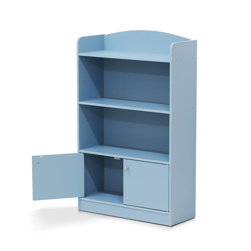 Furinno KidKanac Bookshelf Bookcase with 3 Shelves & Storage Cabinet, Light Blue
