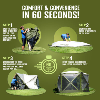CLAM Quick-Set Pavilion 12.5x12.5 Ft Portable Outdoor Canopy Shelter, Green/Tan - VMInnovations