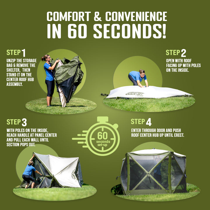 CLAM Quick-Set Pavilion 12.5x12.5 Ft Portable Canopy Shelter, Green/Tan (Used) - VMInnovations