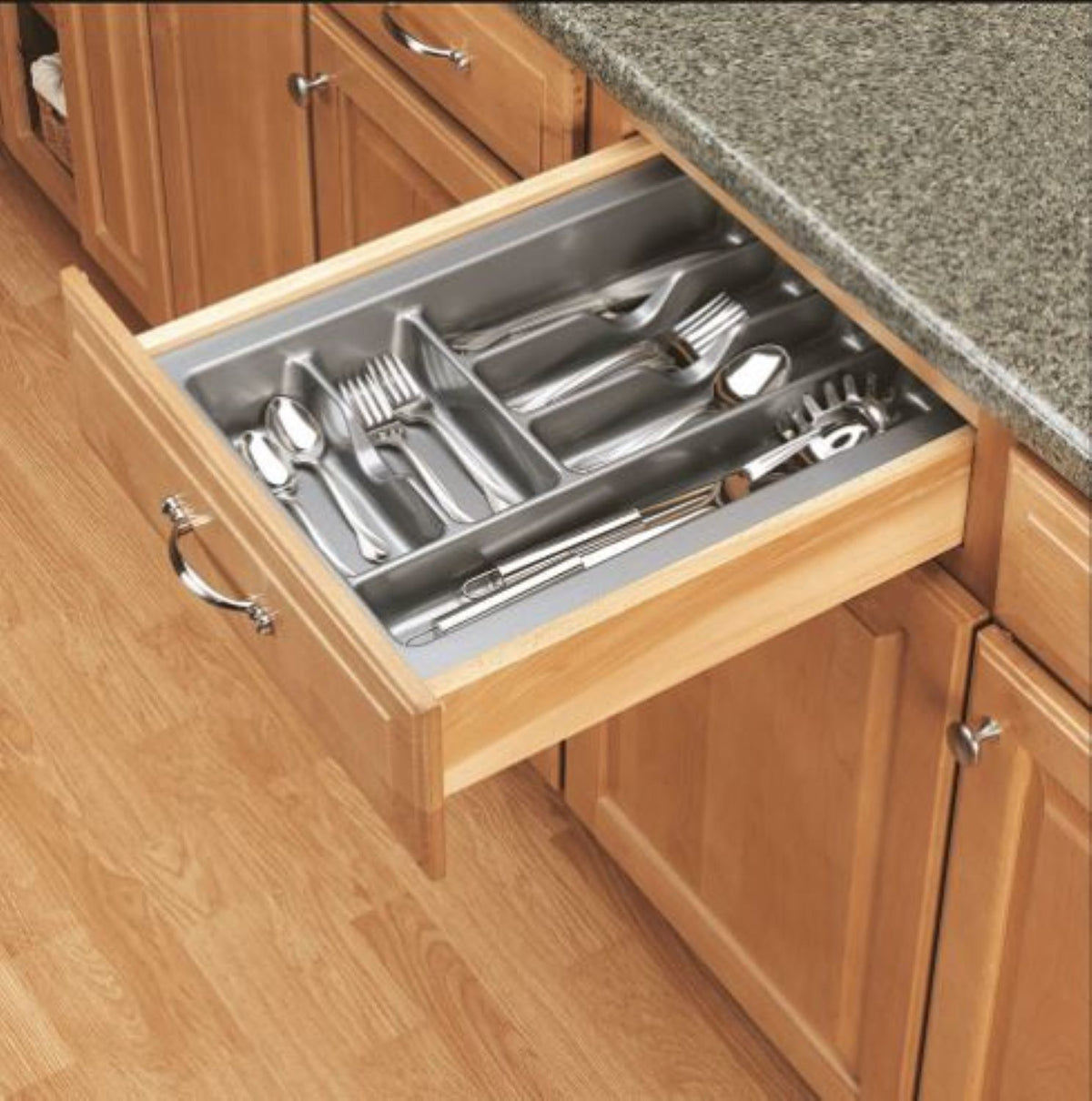 Rev-A-Shelf GCT-2S-52 Plastic Compartment Cutlery Tray Insert Organizer, Silver