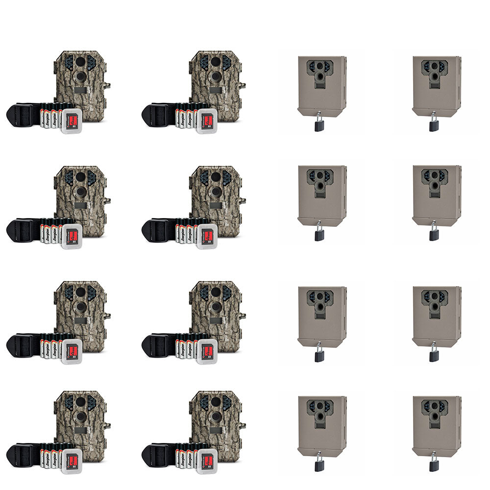 Stealth Cam Game Trail Camera w/ SD Card (8 Pack) & Camera Security Box (8 Pack)