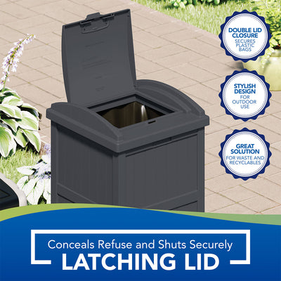 Suncast 100' Resin Garden Hose Reel & Hideaway Outdoor 33 Gal Garbage Bin, Grey