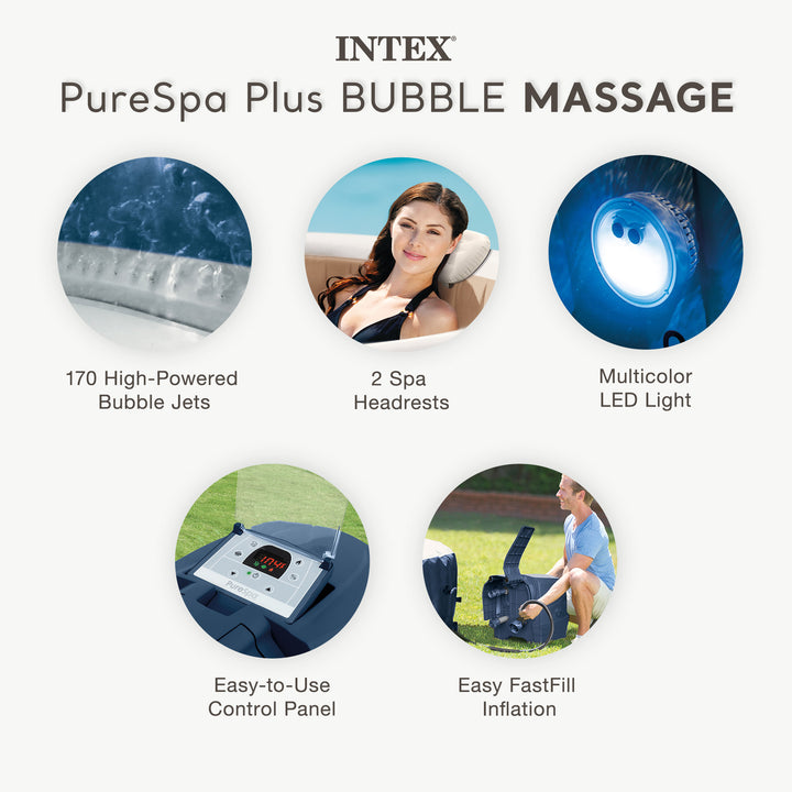 Intex PureSpa Plus Portable Inflatable Hot Tub Jet Spa w/ Phone Tray Accessory