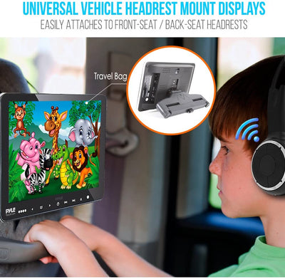 Pyle Portable 9.4" Car Headrest DVD TV Player with Wireless Headphones (2 Pack) - VMInnovations