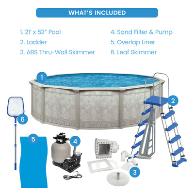 Aquarian Venetian 21' x 52" Above Ground Pool Kit with Liner, Skimmer, & Ladder