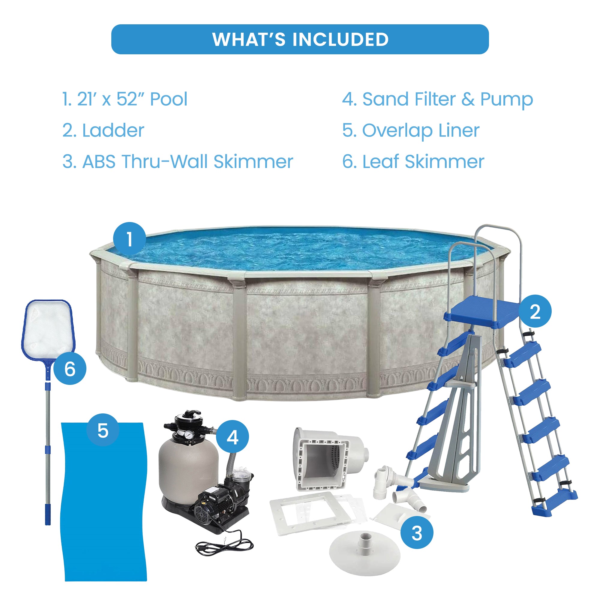 Aquarian Venetian 21' x 52" Above Ground Pool Kit with Liner, Skimmer, & Ladder - VMInnovations