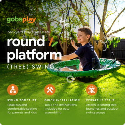 gobaplay FlyMax Saucer Tree Swing, 40" Round Outdoor Platform Saucer Seat, Green - VMInnovations