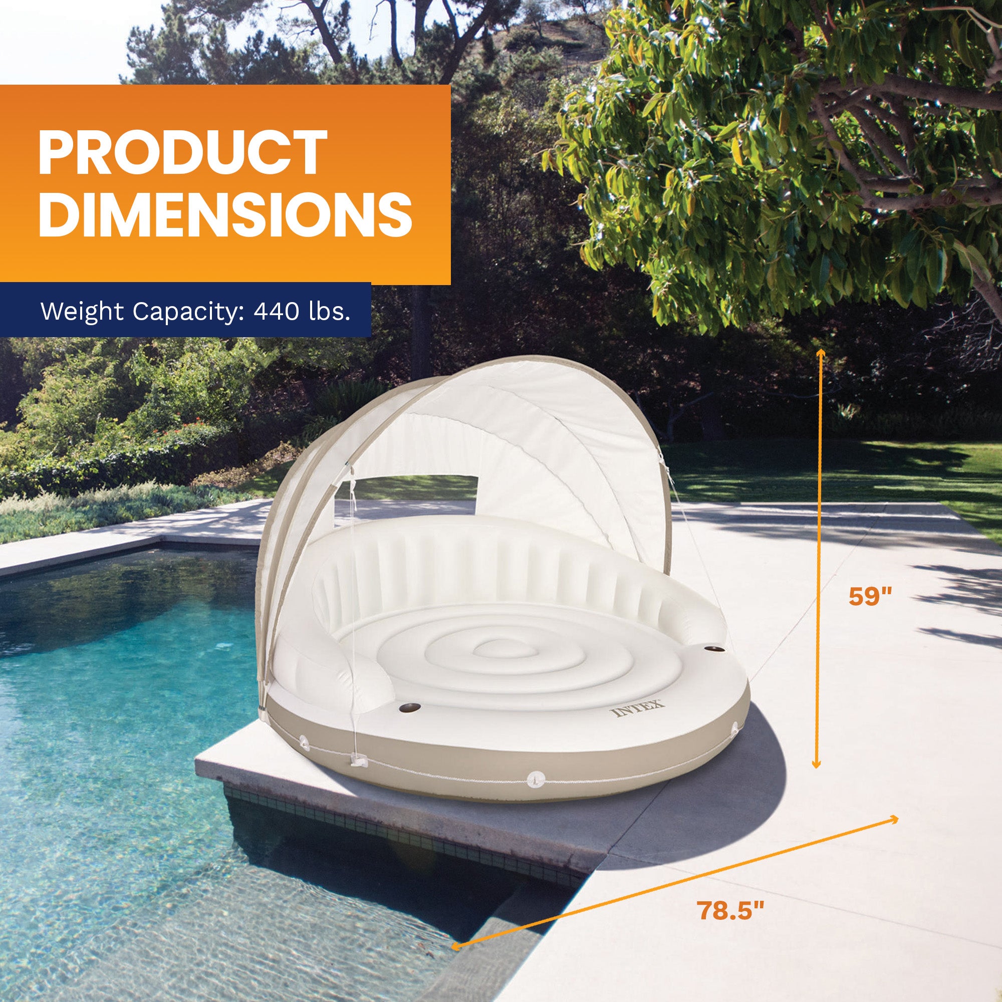 Intex 78 x 59 Inch White Inflatable Canopy Island Lounge Raft with Shade (Used) - VMInnovations