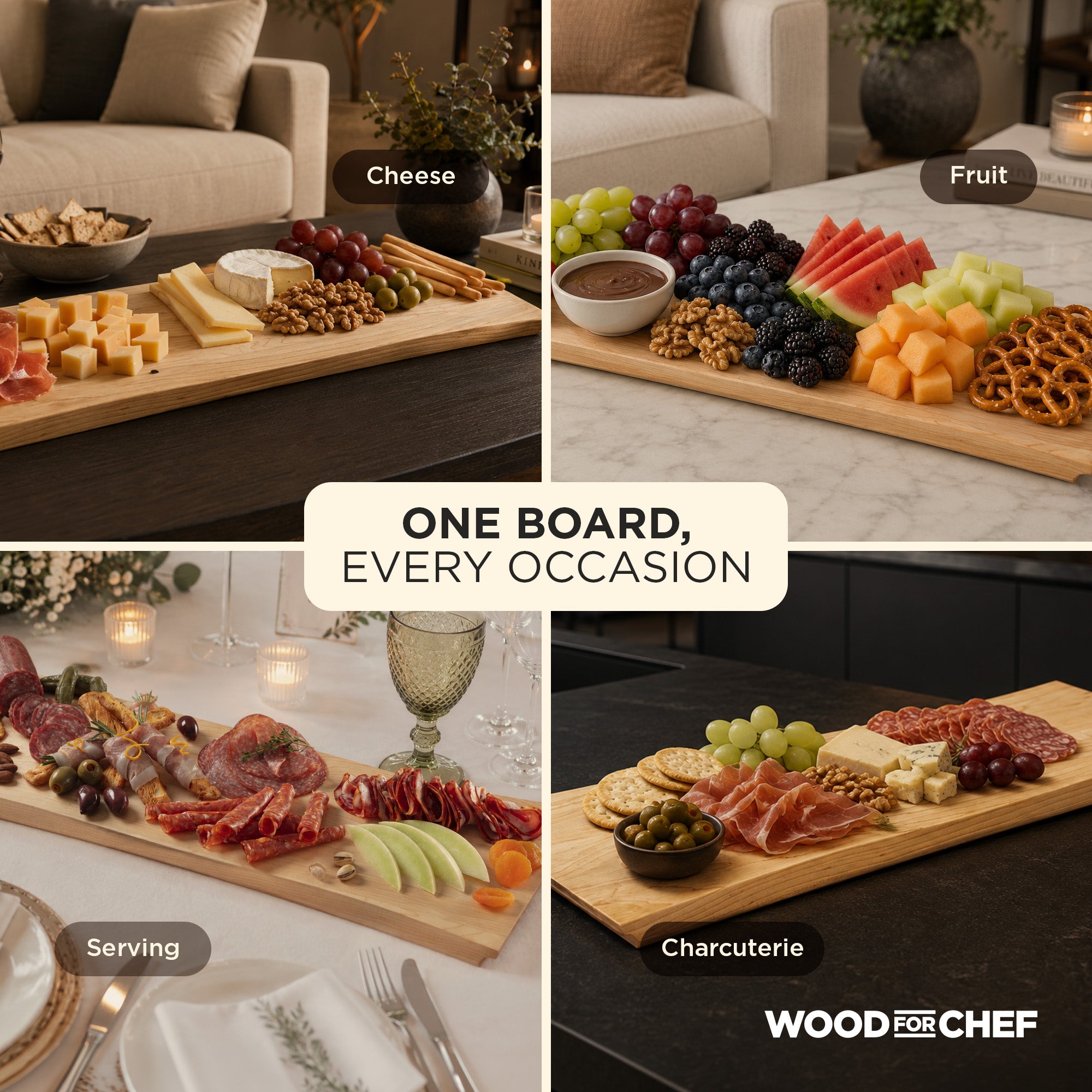 WoodForChef Maple Live Edge Hardwood Charcuterie Board, 24 x 9 Inches