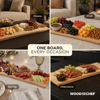 WoodForChef Maple Live Edge Hardwood Charcuterie Board, 24 x 9 Inches
