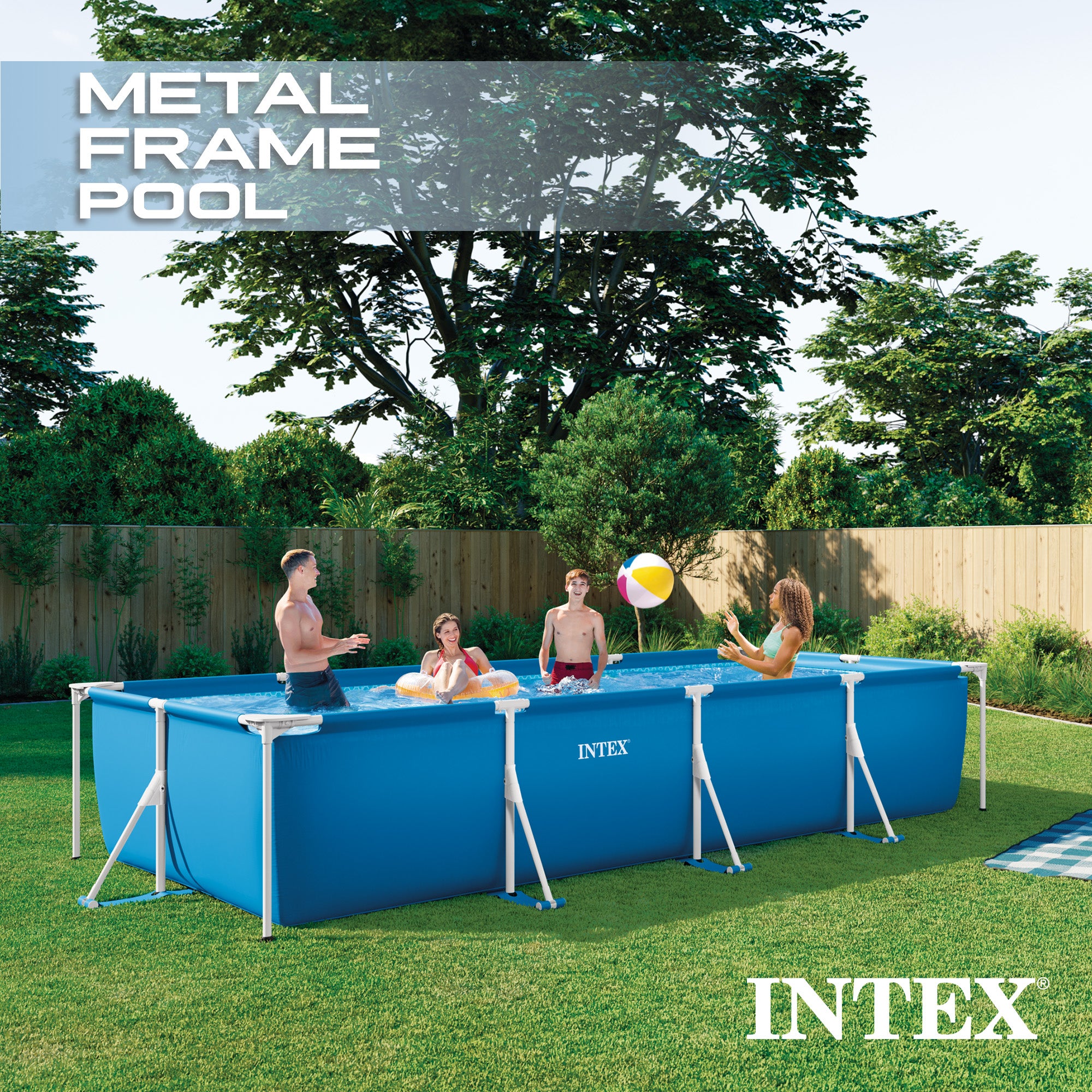 Intex 14.75ft x 7.3ft x 33In Rectangular Frame Above Ground Pool (Open Box)