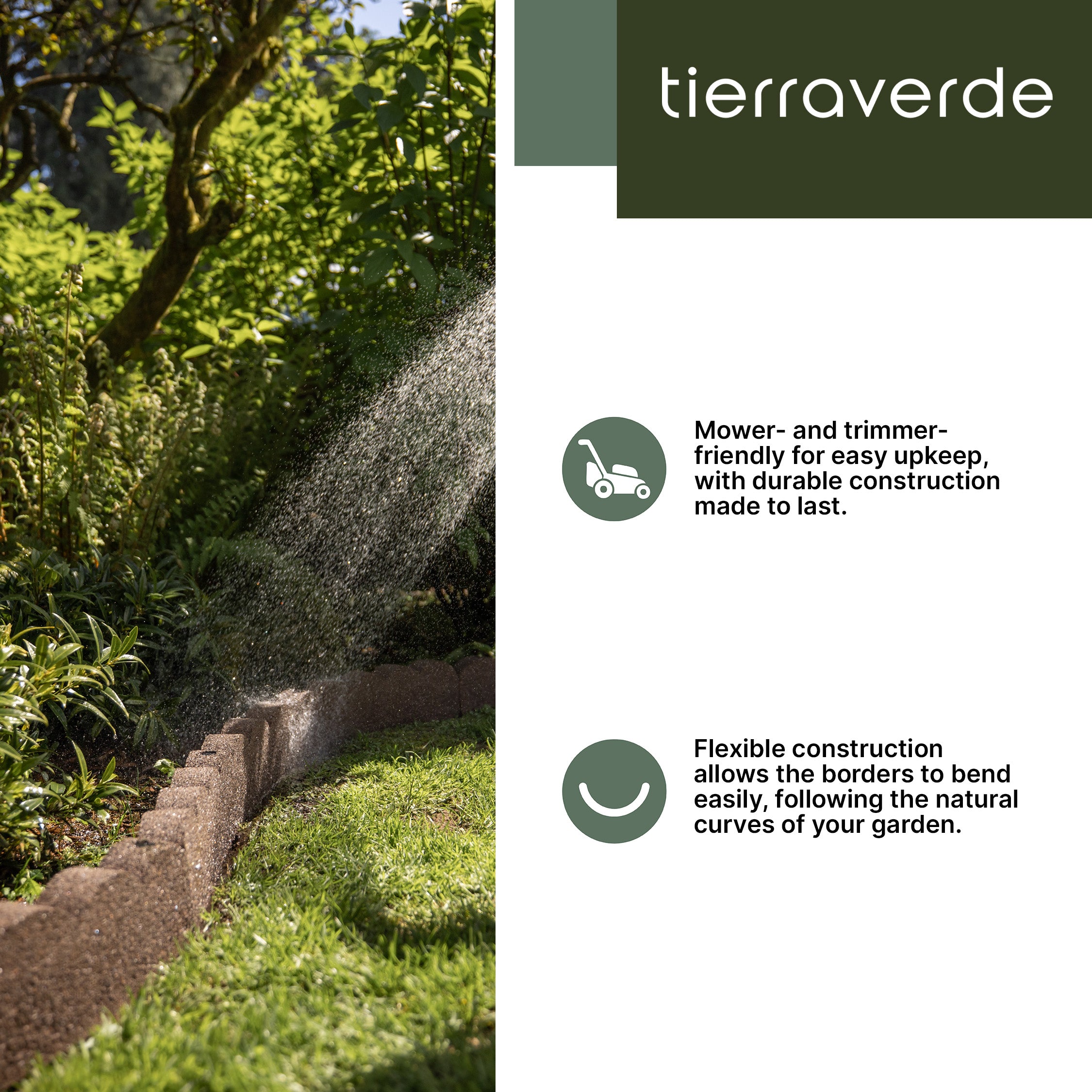 Tierra Verde 47"L Scallop Recycled Rubber Garden Border & Edging, Earth, 2-Pack