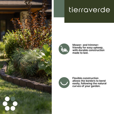 Tierra Verde 48"L Roman Stone Recycled Rubber Garden Border Kit, Earth, 2-Pack - VMInnovations