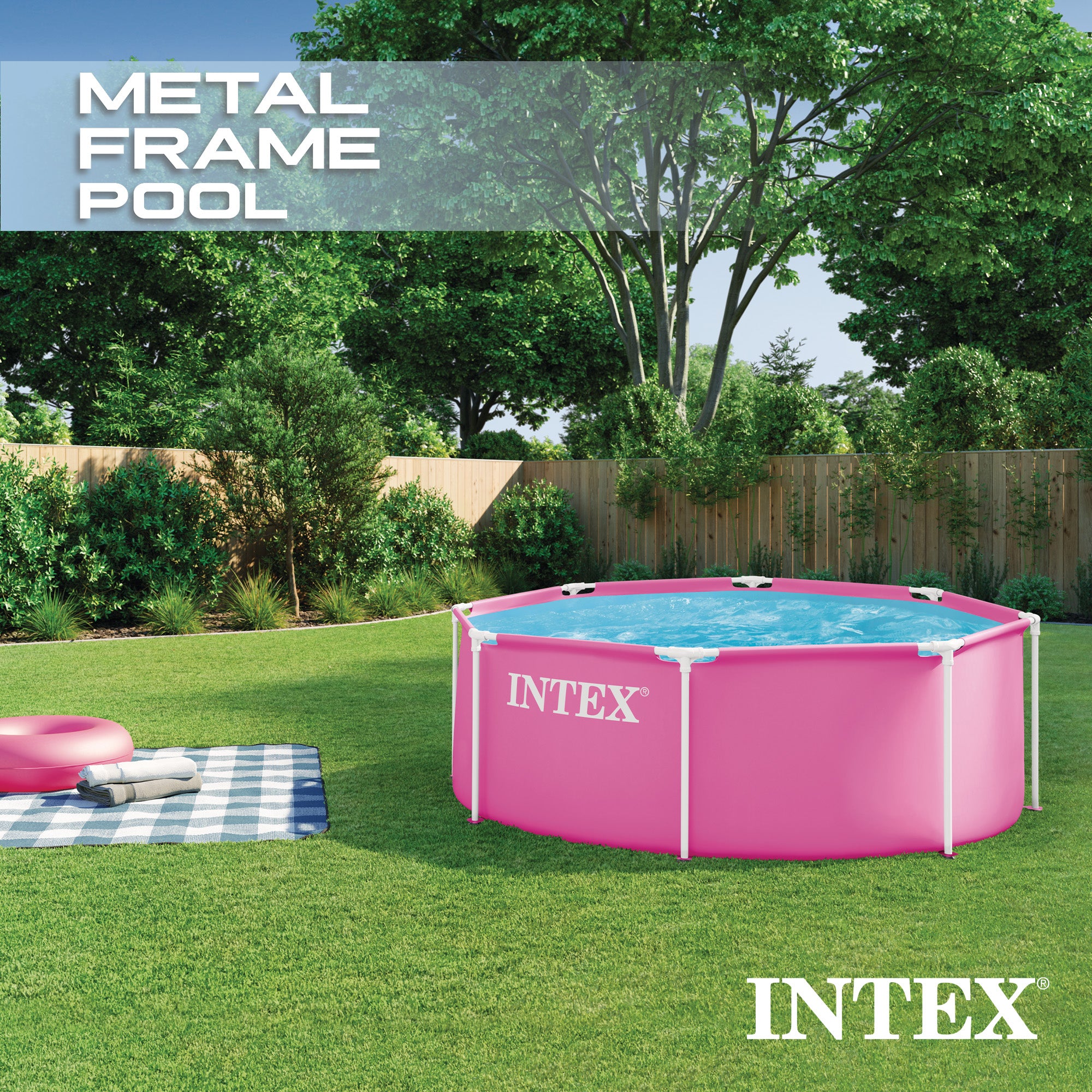 INTEX 28290EP 8Ft X 30In Pink Metal Frame Above Ground Swimming Pool, Pool Only