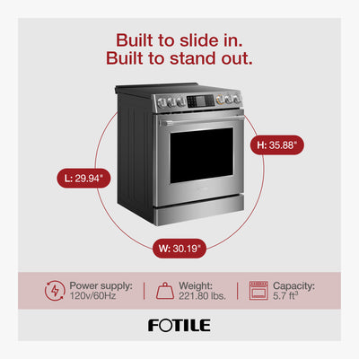 FOTILE Stainless Steel FreshBake 30" Oven, Electric Range 5 Burner Cooktop Stove