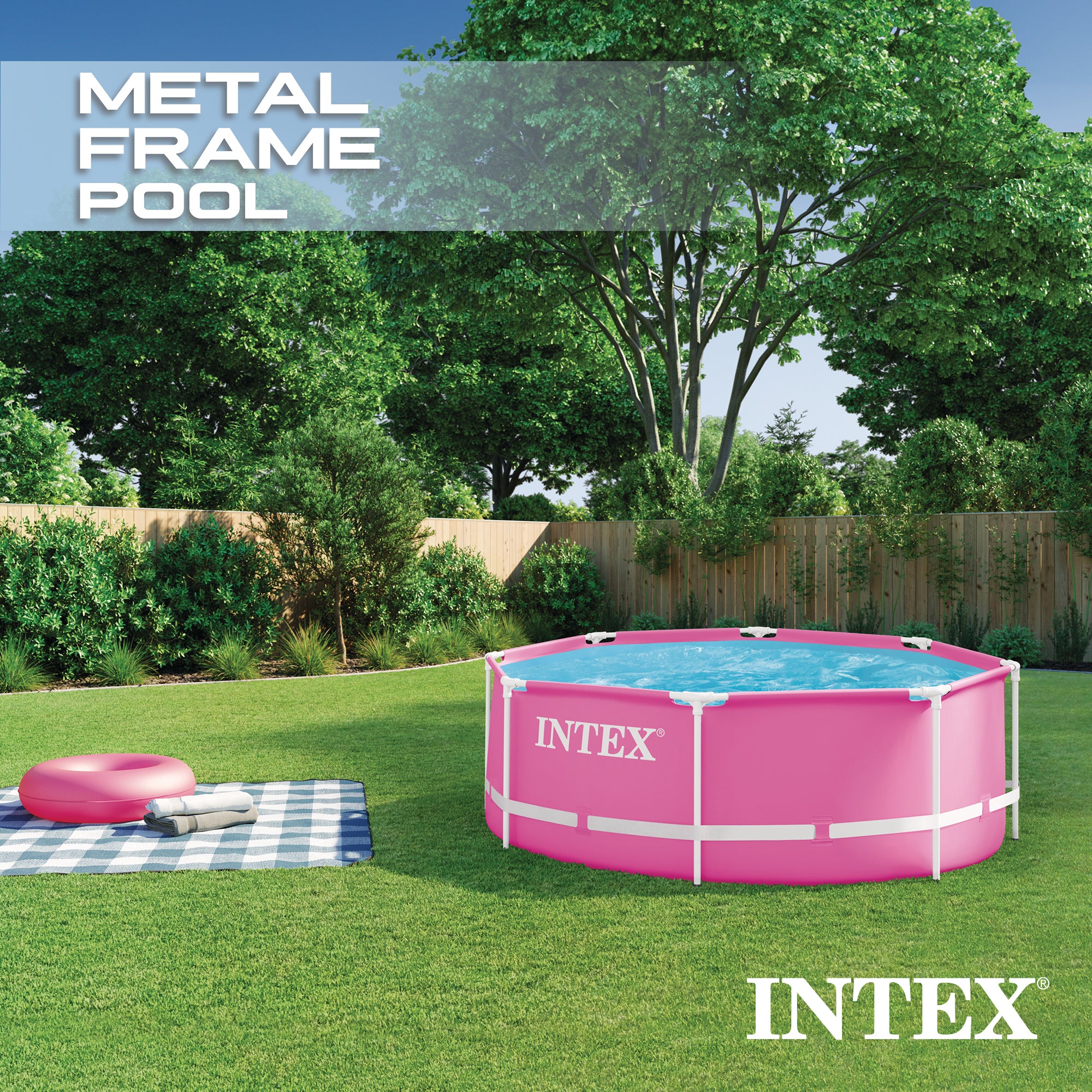 Intex 28290EH 8ft x 30in Round Metal Frame Above Ground Swimming Pool, Pink