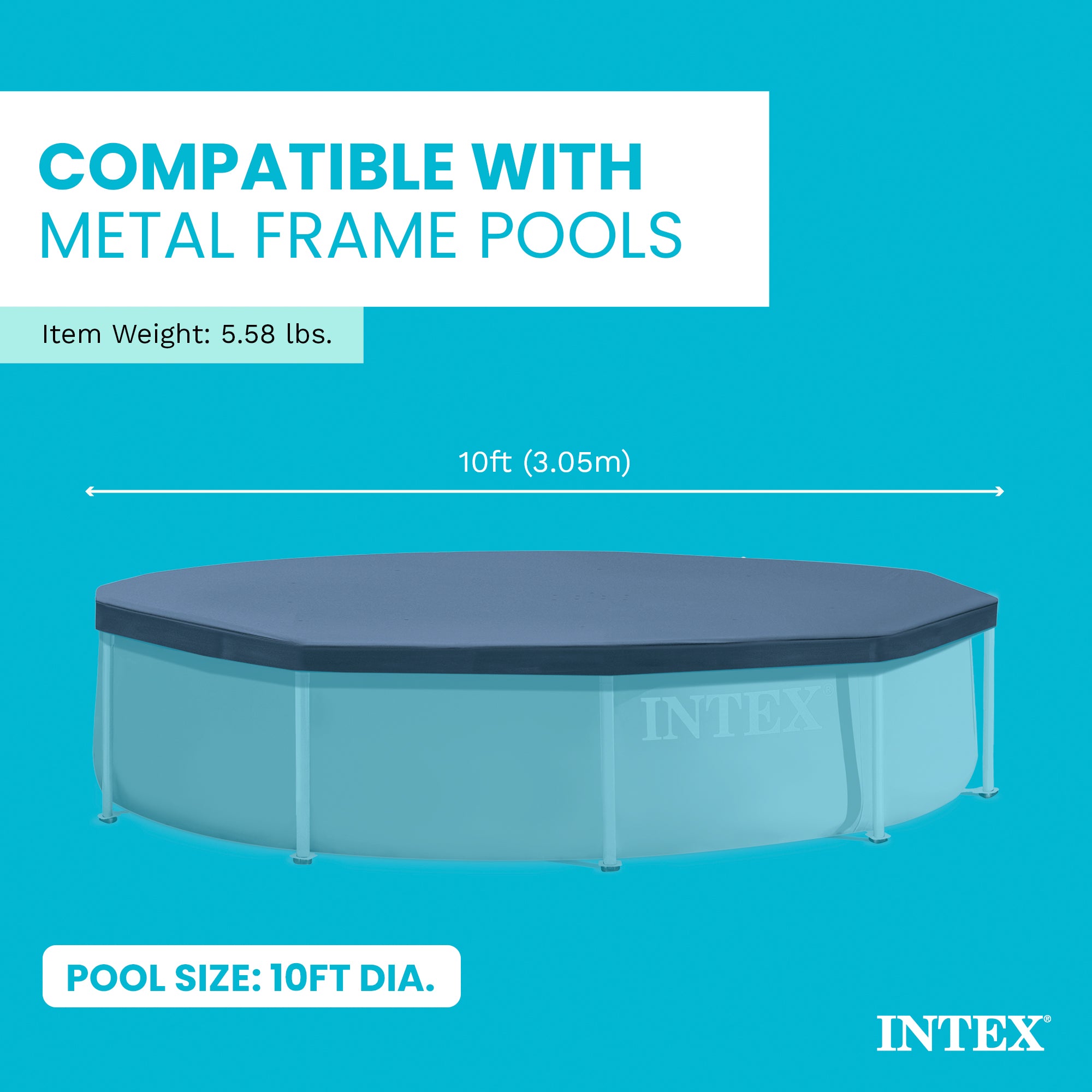 Intex 10 Foot Round Easy Set Outdoor Backyard Swimming Pool Cover, Blue