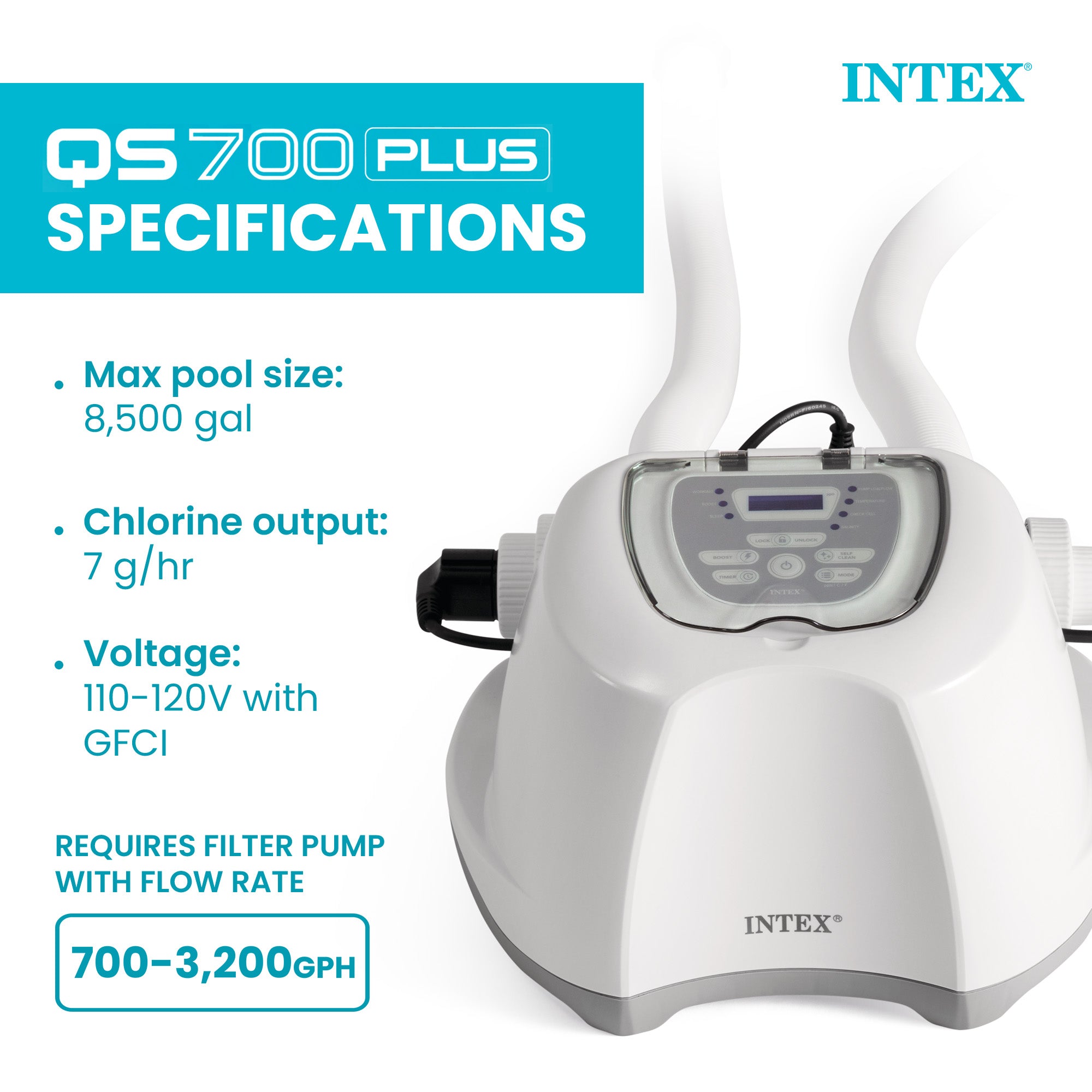 INTEX QS700 Krystal Clear Saltwater Chlorine System, 8500 Gal Above Ground Pools - VMInnovations