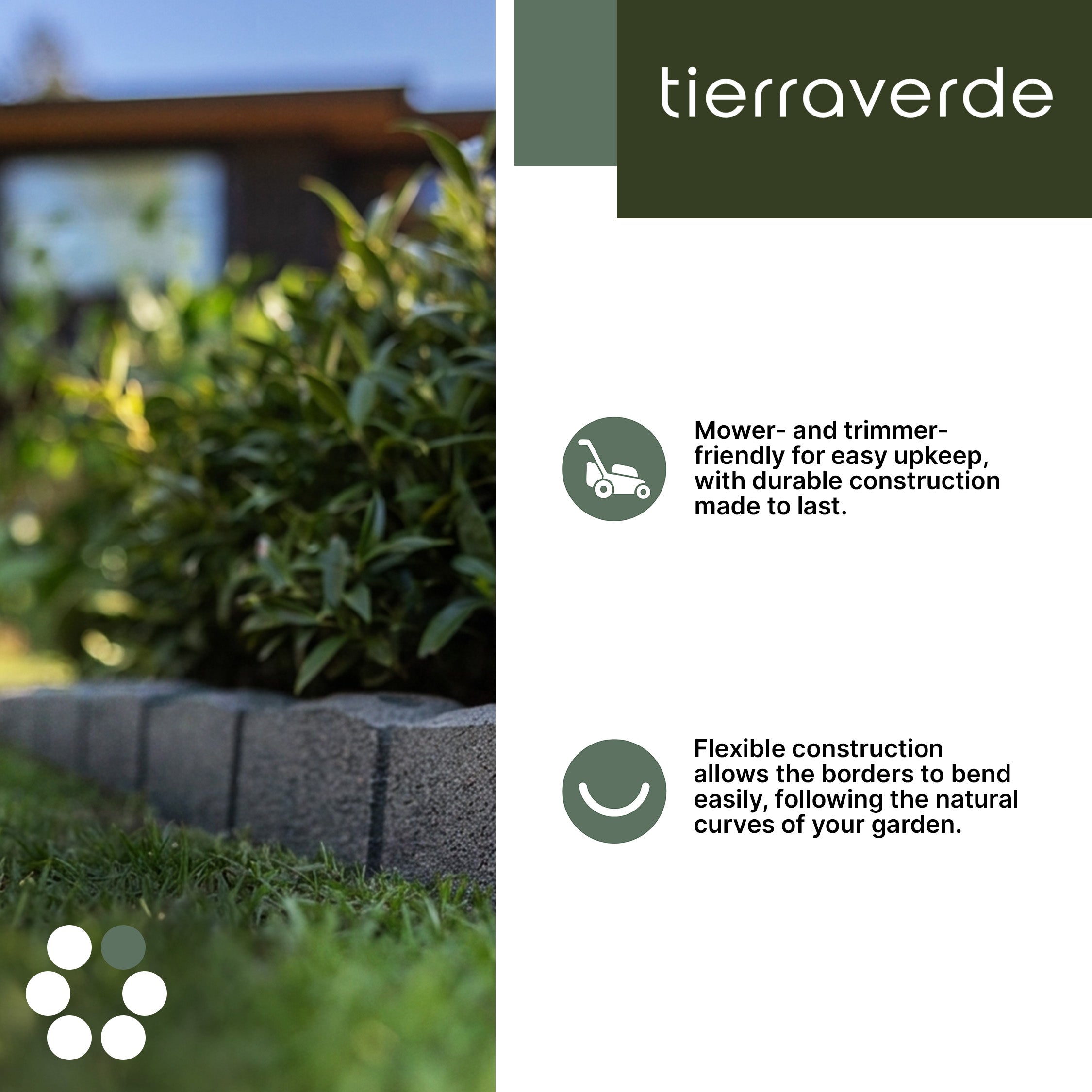 Tierra Verde 48"L Roman Stone Recycled Rubber Garden Border Kit, Grey, 2-Pack