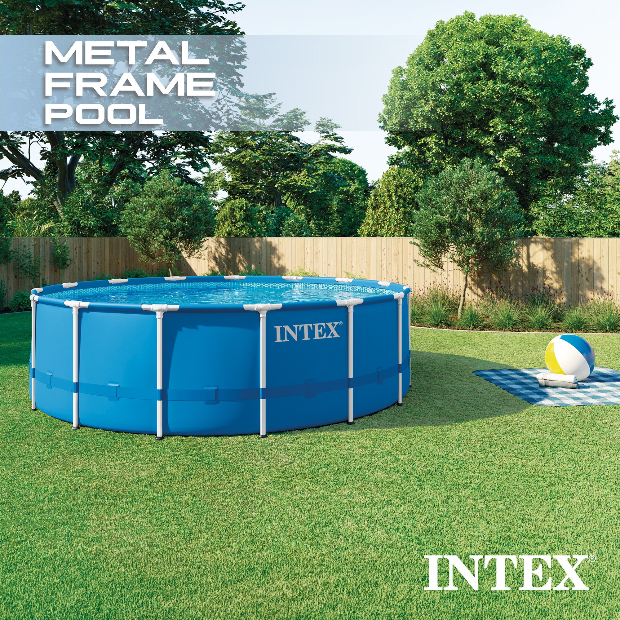 Intex 28241EH 15ft x 48in Metal Frame Above Ground Pool Set with Pump & Cover