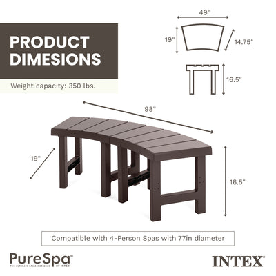 Intex 28514E 2 Medium PureSpa Accessories Benches, Compatible w/ 4 Person Spas