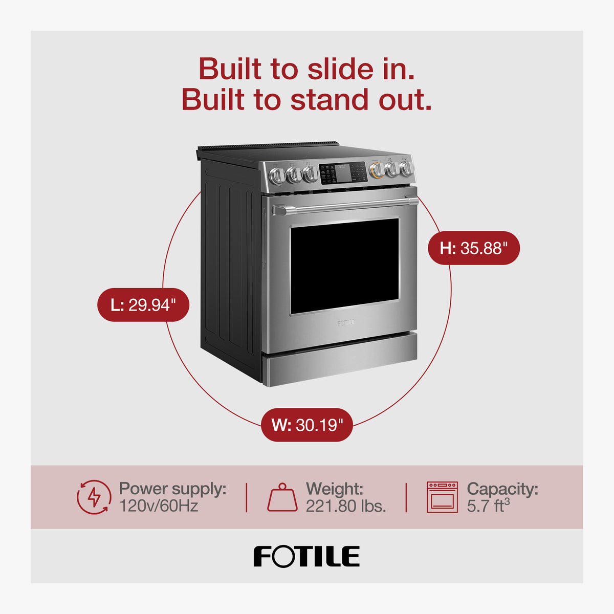 FOTILE Stainless Steel FreshBake 30" Oven, Electric Range 5 Burner Cooktop Stove