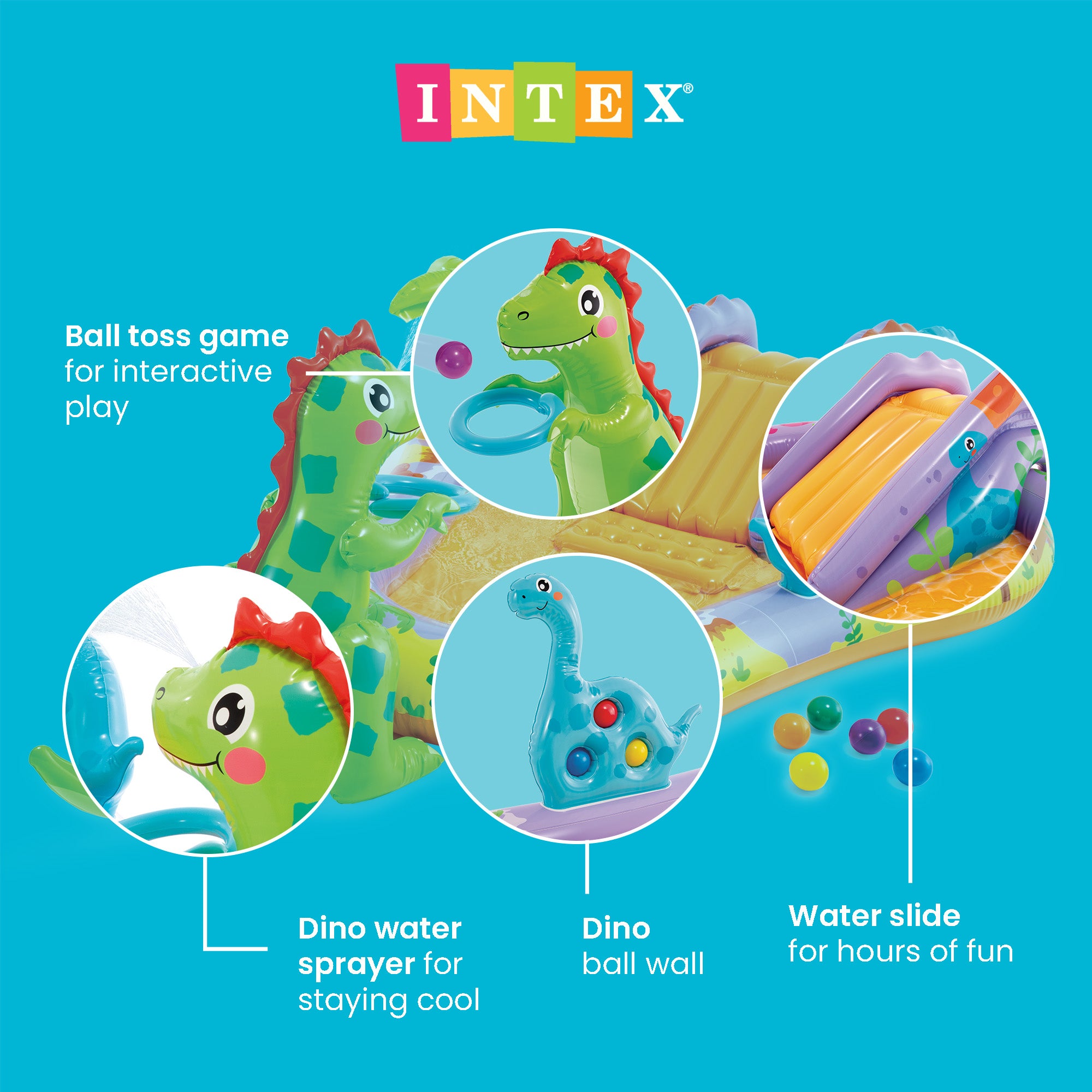 INTEX Dino Park Inflatable Kiddie Pool, Kids Play Center with Slide & Splash Pad